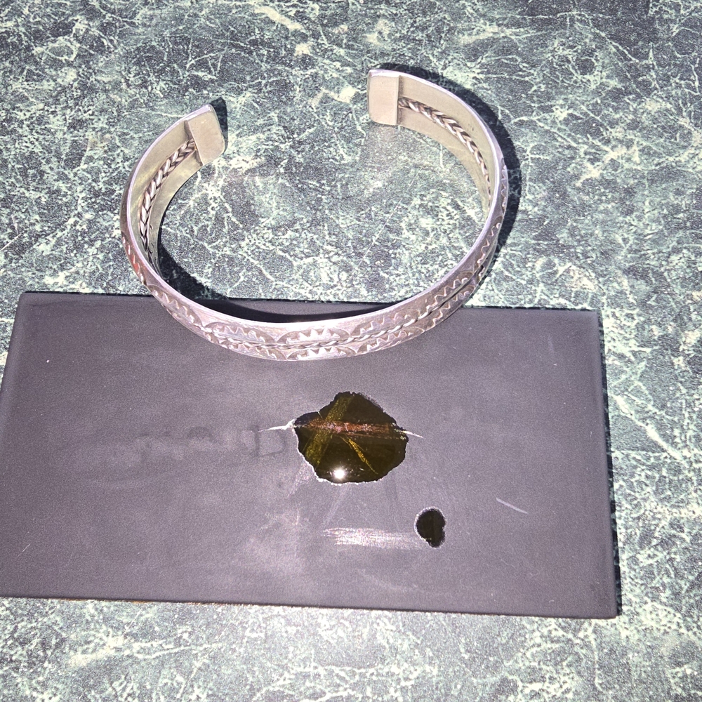 VTG Solid Sterling Silver Southwestern Stamped Cuff Bracelet Twisted Cable, 27g - Picture 12 of 13